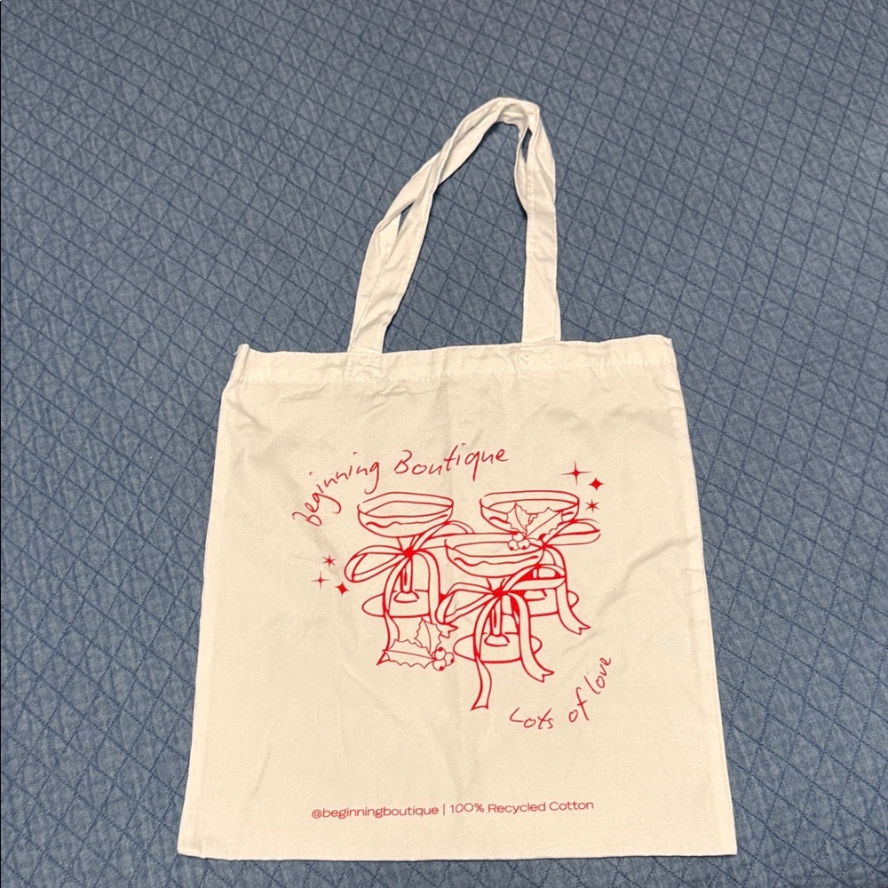 Beginning Boutique Cream Tote with Red Design